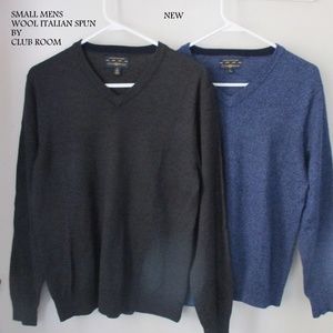 New 2 Men's Wool Club Room V Neck Sweater blue/gra